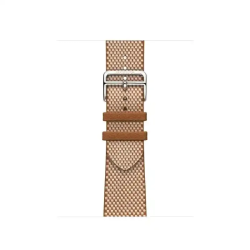 Apple Watch Bracelet Hermès - Signé Apple - 42 mm - Couleur Simple Tour Toile H Gold / Écru
